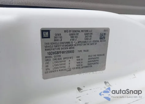 2017 Chevrolet Express 2500 Work Van from USA, damaged, VIN 1GCWGBFF4H1289693